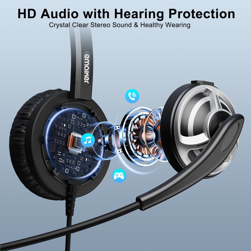 EMAIKER Professional USB Headset with Noise Cancelling Microphone - USB-A Computer Headphones for PC, Laptop, Office & Call Center | Compatible with Dragon Dictation, Webinars, Zoom, Teams - Image 4
